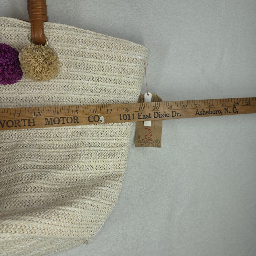 Vtg Red Camel Bag Tote Bags Purse Woven Straw Beach Pom Pom Lagenlook NWT Pool - Picture 6 of 12
